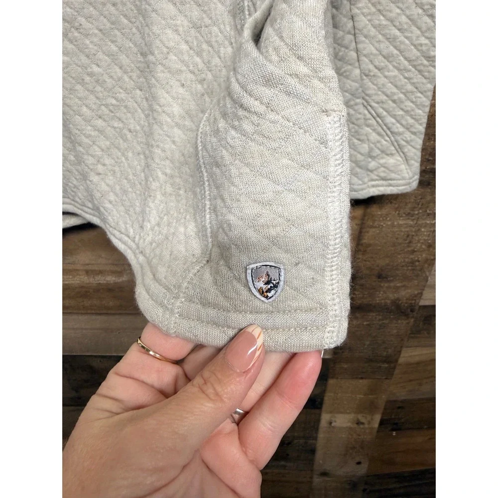 Kuhl Quinn Cowl Neck‎ Pullover Oatmeal Quilted Kangaroo Pocket Sweater Womens XL
